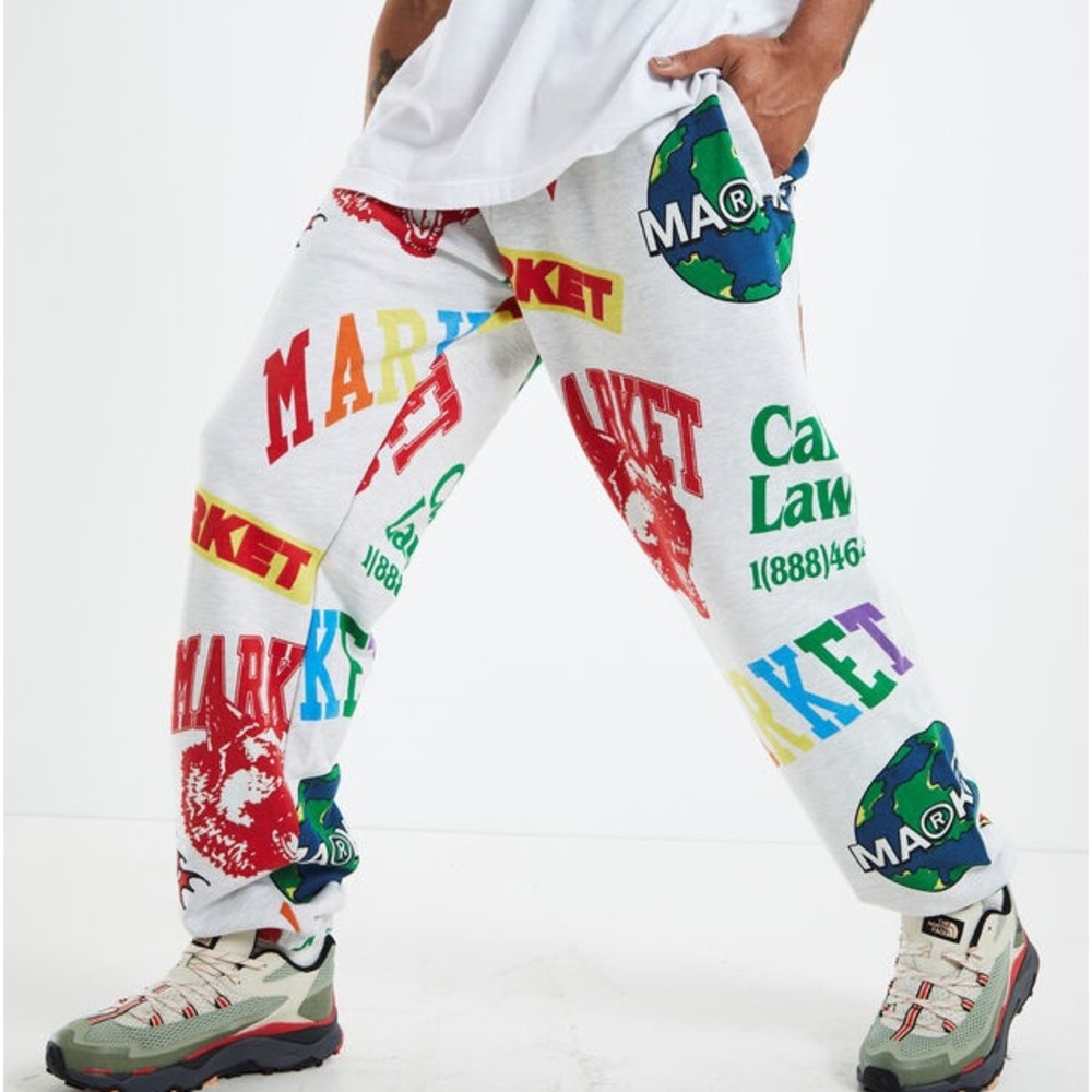 MARKET MONOGRAM AOP SWEATPANTS - ASH GREY 100% Cotton w/terri back Sz S